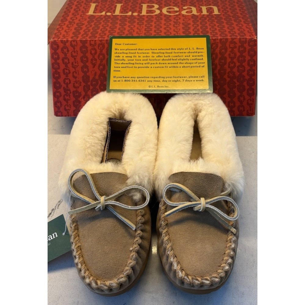 NEW L.L.Bean Wicked Good Moccasins Women's Slipper Size 5M Brown Shearling NIB - Picture 6 of 8